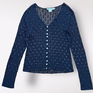 Anthropologie Tweeds Black Silk Beaded Cardigan Sweater Size S Business‎ Preppy